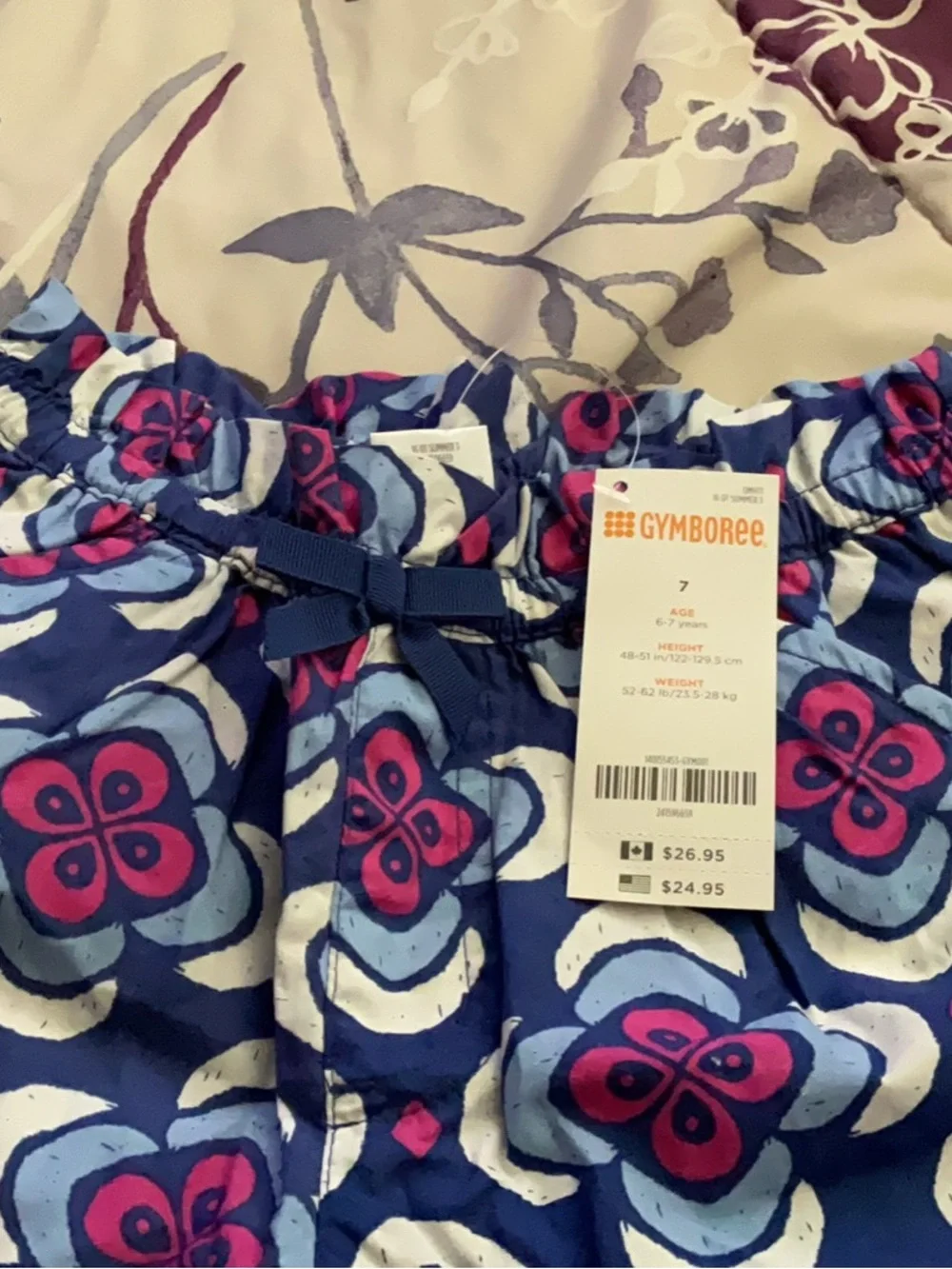 Gymboree Navy Blue Shorts with Pink & Light Blue Floral Print, pink matching top
